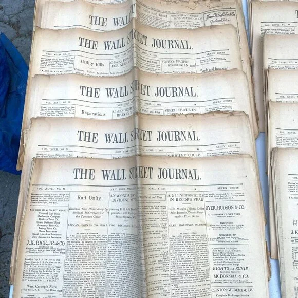Vintage Wall Street Journal April 1931 Stock Market Crash Paper Ephemera